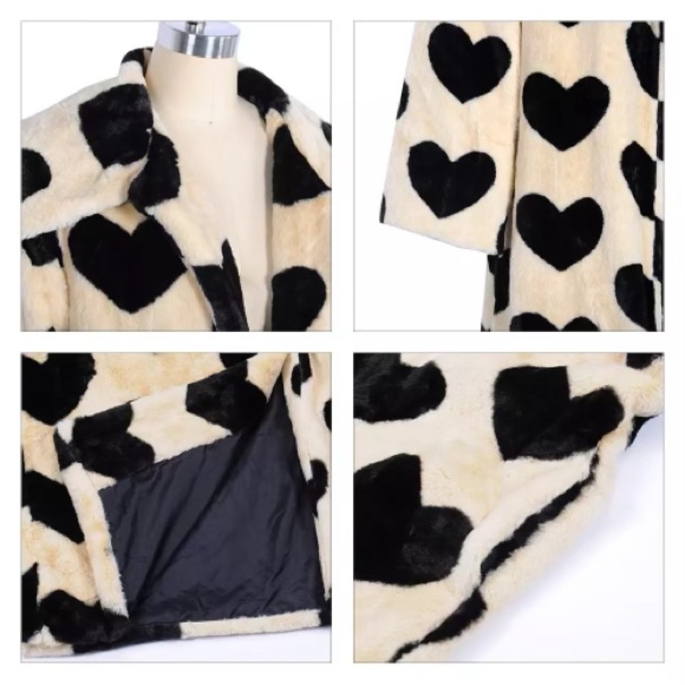 Marseille Pari Black Hearts Faux Fur Lux Driving Midi Coat In Honey - Picture 4 of 9